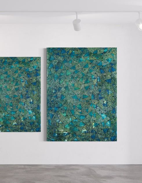Blue Green Sardines | Framed Giclee Print on Canvas